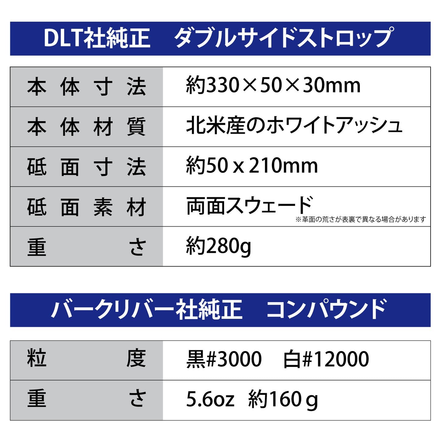 DLT 革砥 ダブルサイドパドルストロップ XL バークリバー 白、黒コンパウンドセット