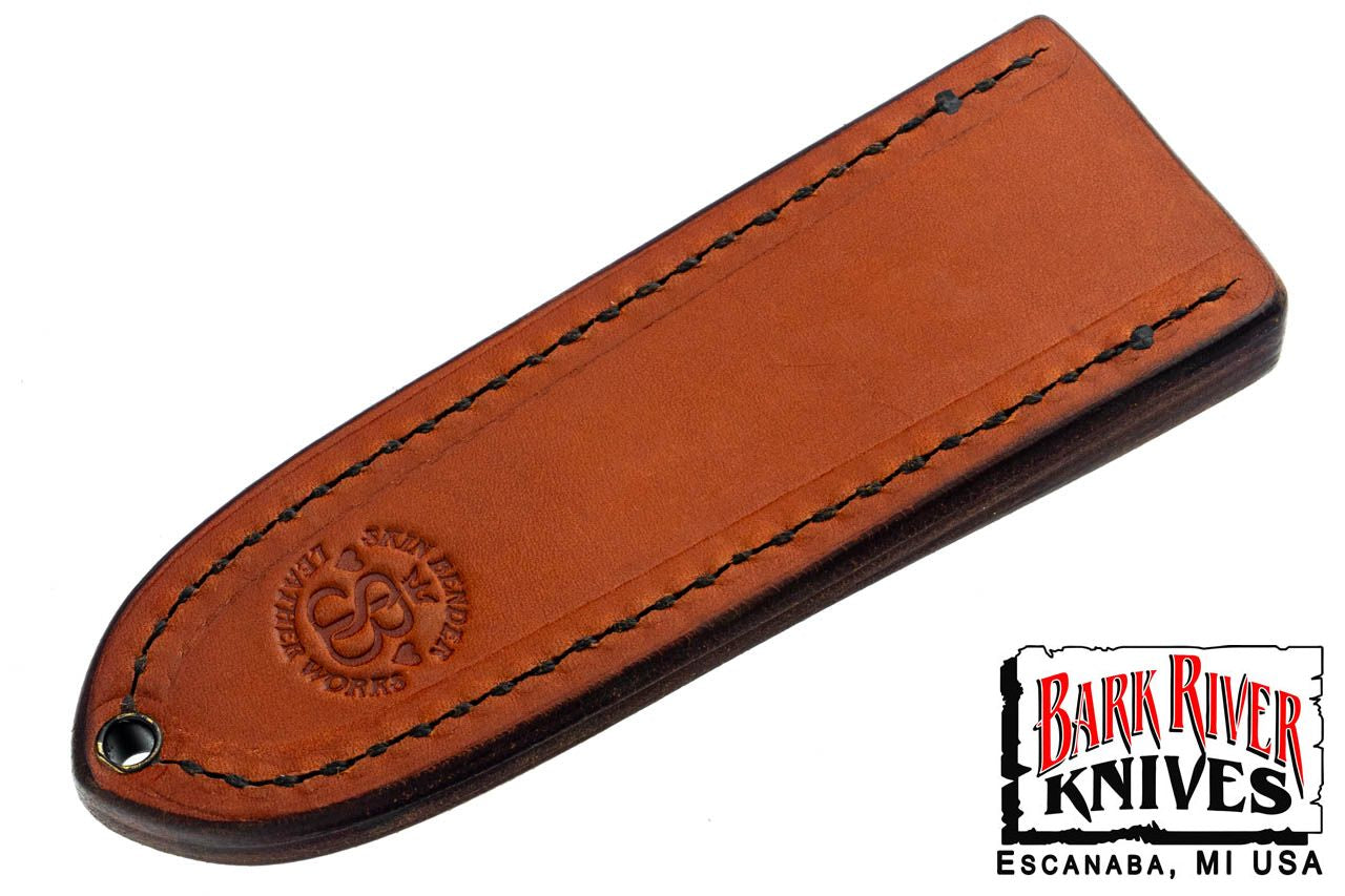 バークリバー スキンベンダー EDC ポケット シース - ブラウン レザー - フォレスト グリーン スティッチング