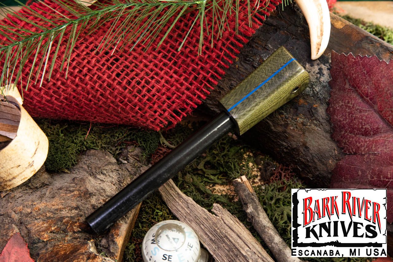 ファイヤースチール グリーンリネンマイカルタ - ブルー ライナー - ブラス ランヤード