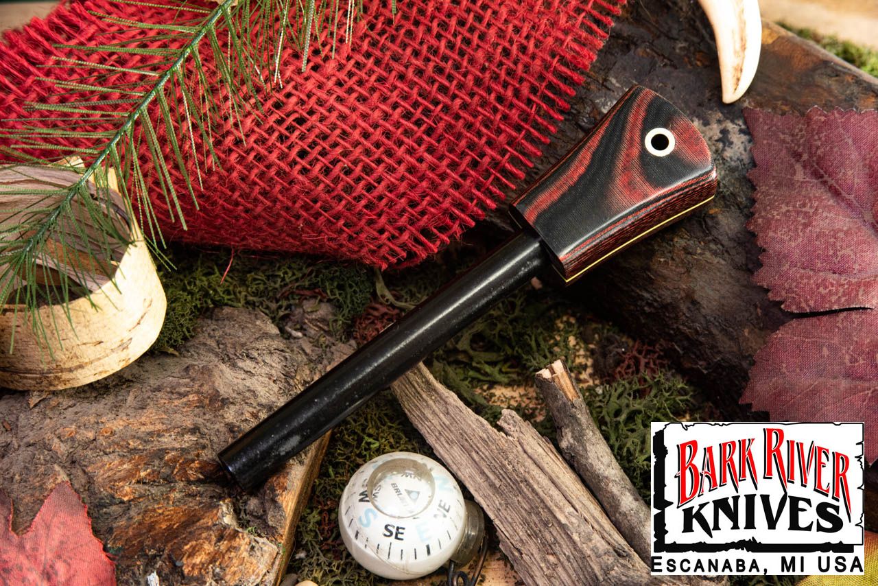 ファイヤースチール レッド & ブラックリネンマイカルタ - イエロー ライナー - ブラス ランヤード