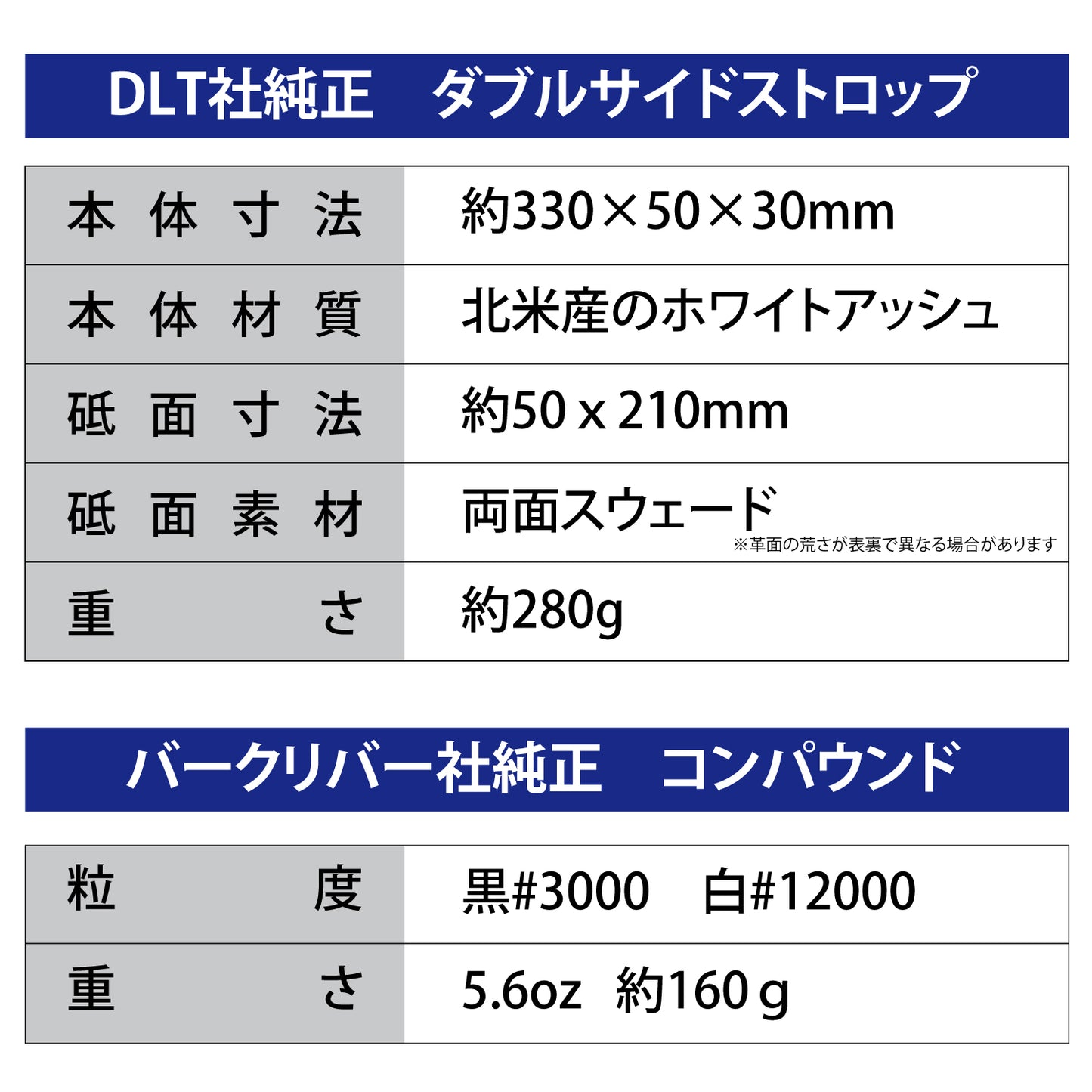 DLT 革砥　ダブルサイドパドルストロップ　XL バークリバー　白、黒コンパウンドセット