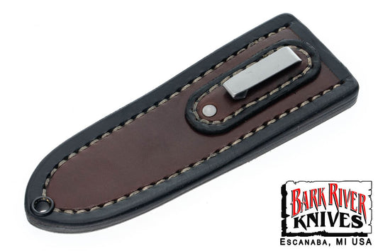 バークリバー スキンベンダー EDC ポケット シース - ツー トーン ブラック レザー - グレー スティッチング