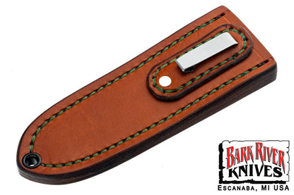 バークリバー スキンベンダー EDC ポケット シース - ブラウン レザー - フォレスト グリーン スティッチング