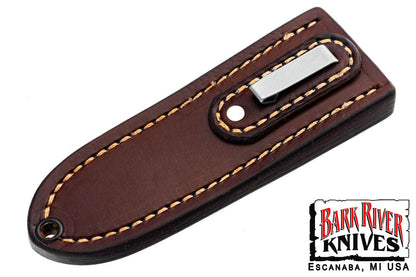 バークリバー スキンベンダー EDC ポケット シース - ダーク ブラウン レザー - ホワイト スティッチング