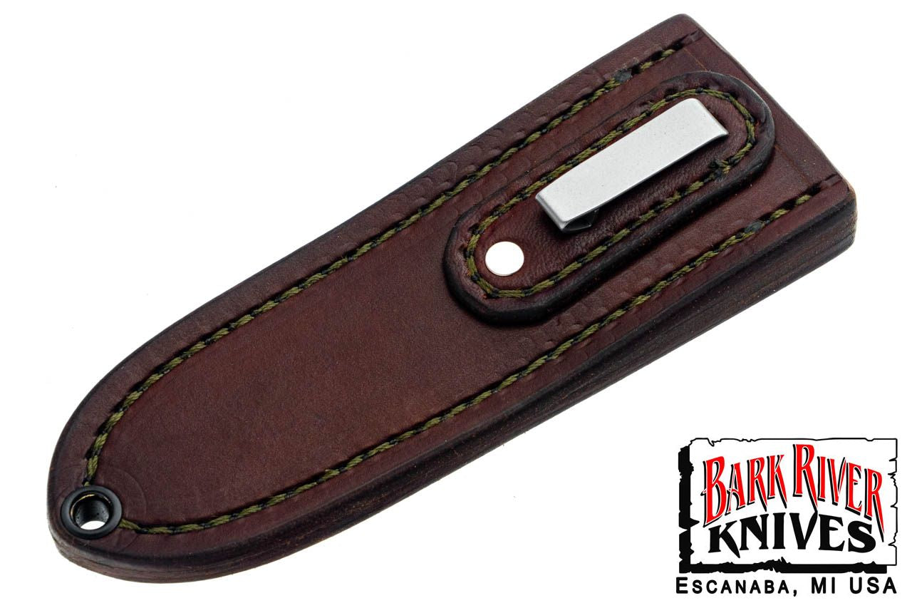 バークリバー スキンベンダー EDC ポケット シース - ダーク ブラウン レザー - ODグリーン スティッチング