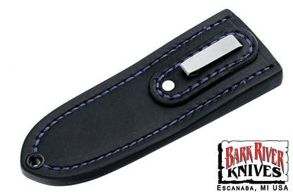 バークリバー スキンベンダー EDC ポケット シース - ブラック レザー - パープル スティッチング