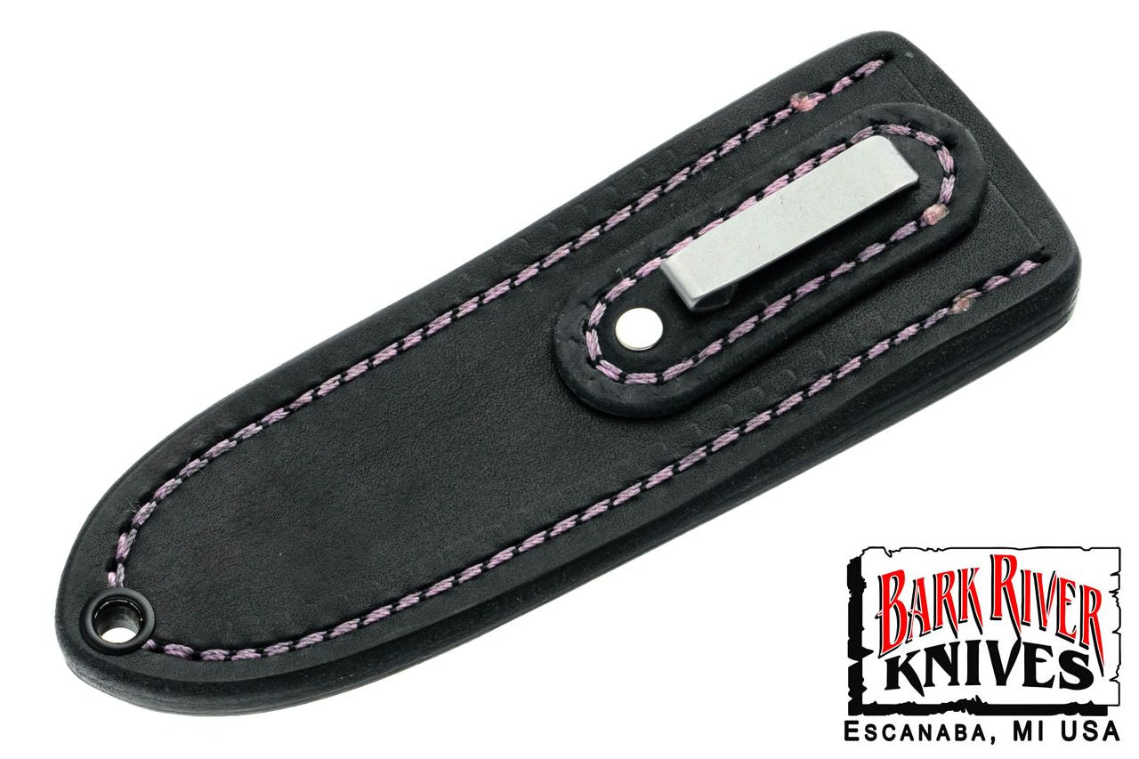 バークリバー スキンベンダー EDC ポケット シース - ブラック レザー - ピンク スティッチング